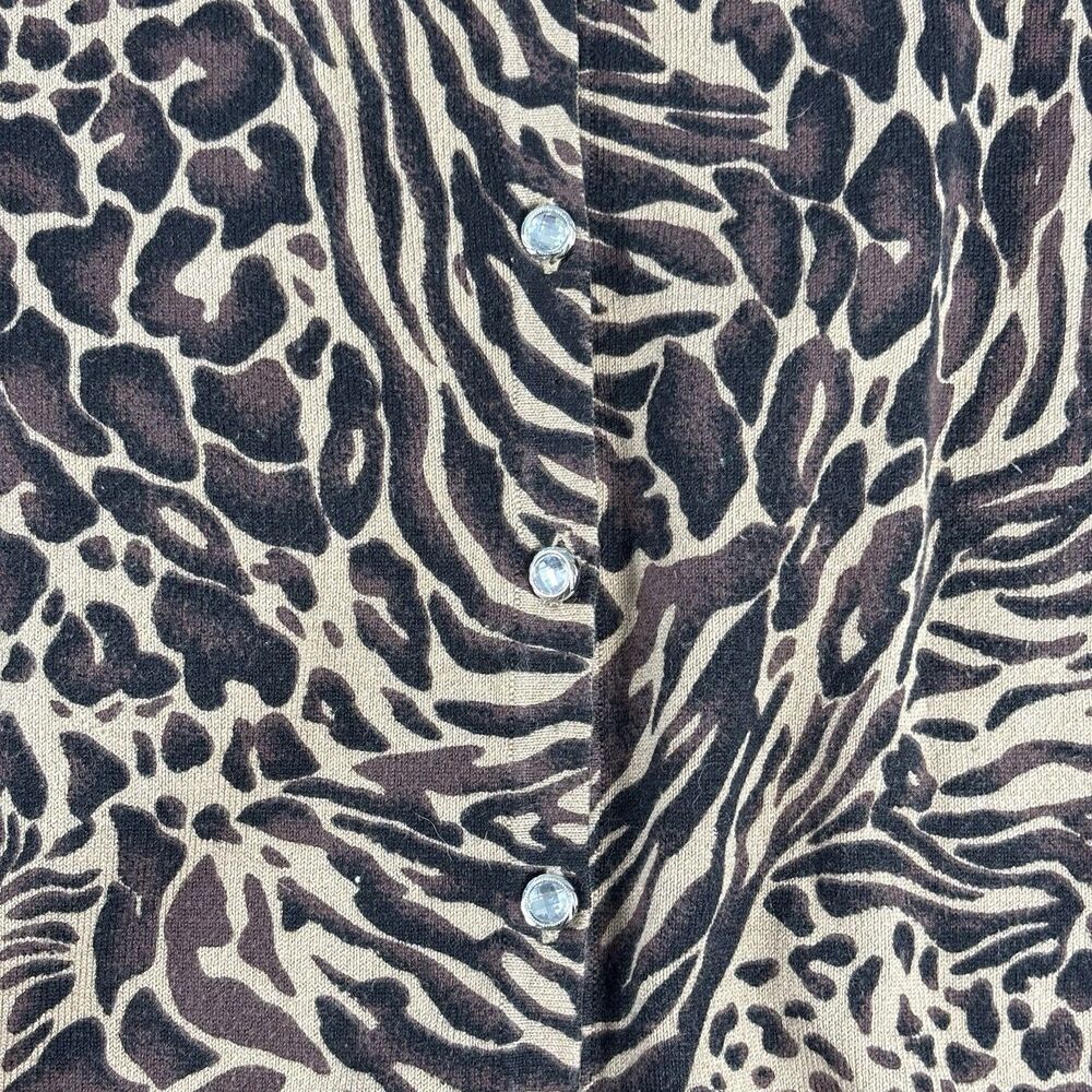 Cable & Gauge Womens XL Animal Print Cardigan Rhinestone Buttons Cotton Blend - Picture 4 of 16